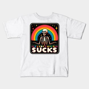 Everything Sucks Funny Sarcastic Skeleton Rainbow Kids T-Shirt